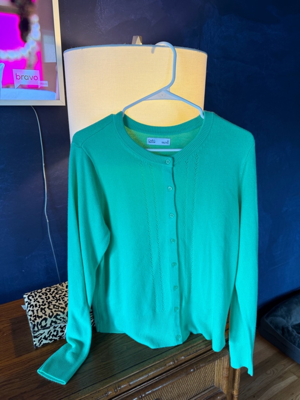 croft & barrow Bright Green Crewneck Button-Front Cardigan